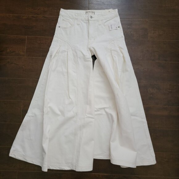 Free People Pandora Wide Leg Jeans Womens 27S Heavenly Boho Cottage Whimsical - Picture 2 of 8